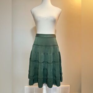 Pink Tartan Olive Green Knit Fit & Flare Skirt Stretch Size Small